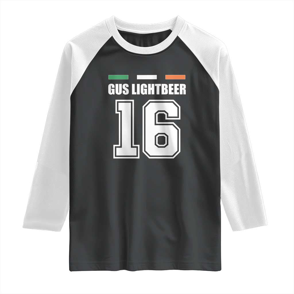 Funny Gus Lightbeer 16 Raglan Shirt Ireland Irish Name St. Patricks Day Drinking Pub TS02 Black White Print Your Wear