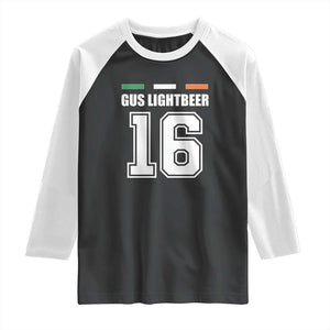 Funny Gus Lightbeer 16 Raglan Shirt Ireland Irish Name St. Patricks Day Drinking Pub TS02 Black White Print Your Wear