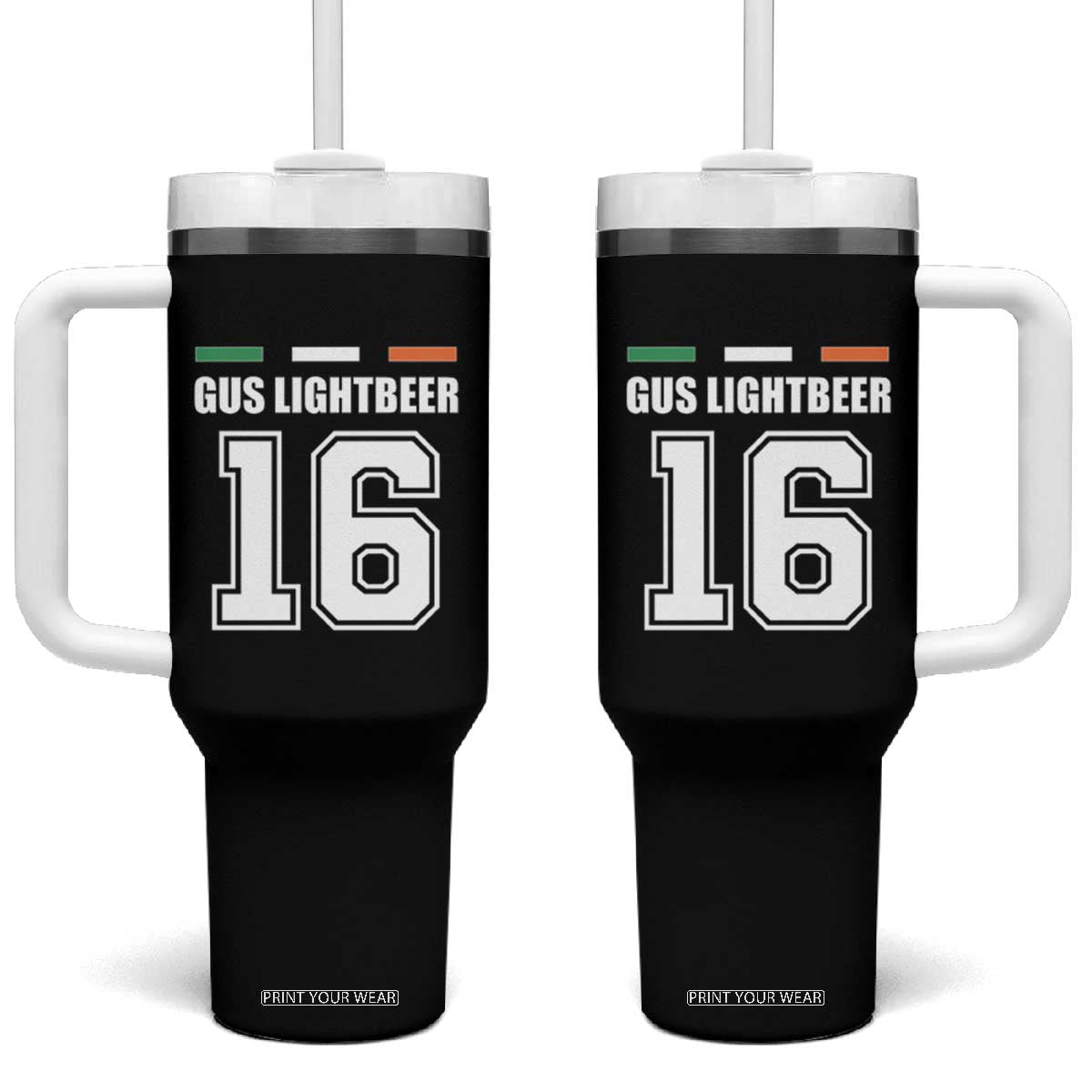 Funny Gus Lightbeer 16 Tumbler With Handle Ireland Irish Name St. Patricks Day Drinking Pub TS02 One Size: 40 oz Black Print Your Wear
