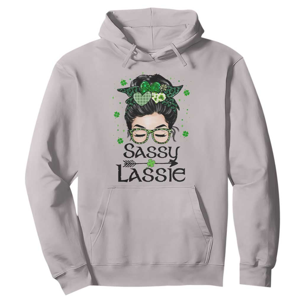 Lucky Sassy Lassie Messy Bun Hoodie Funny St Patricks Day TS02 Ice Gray Print Your Wear