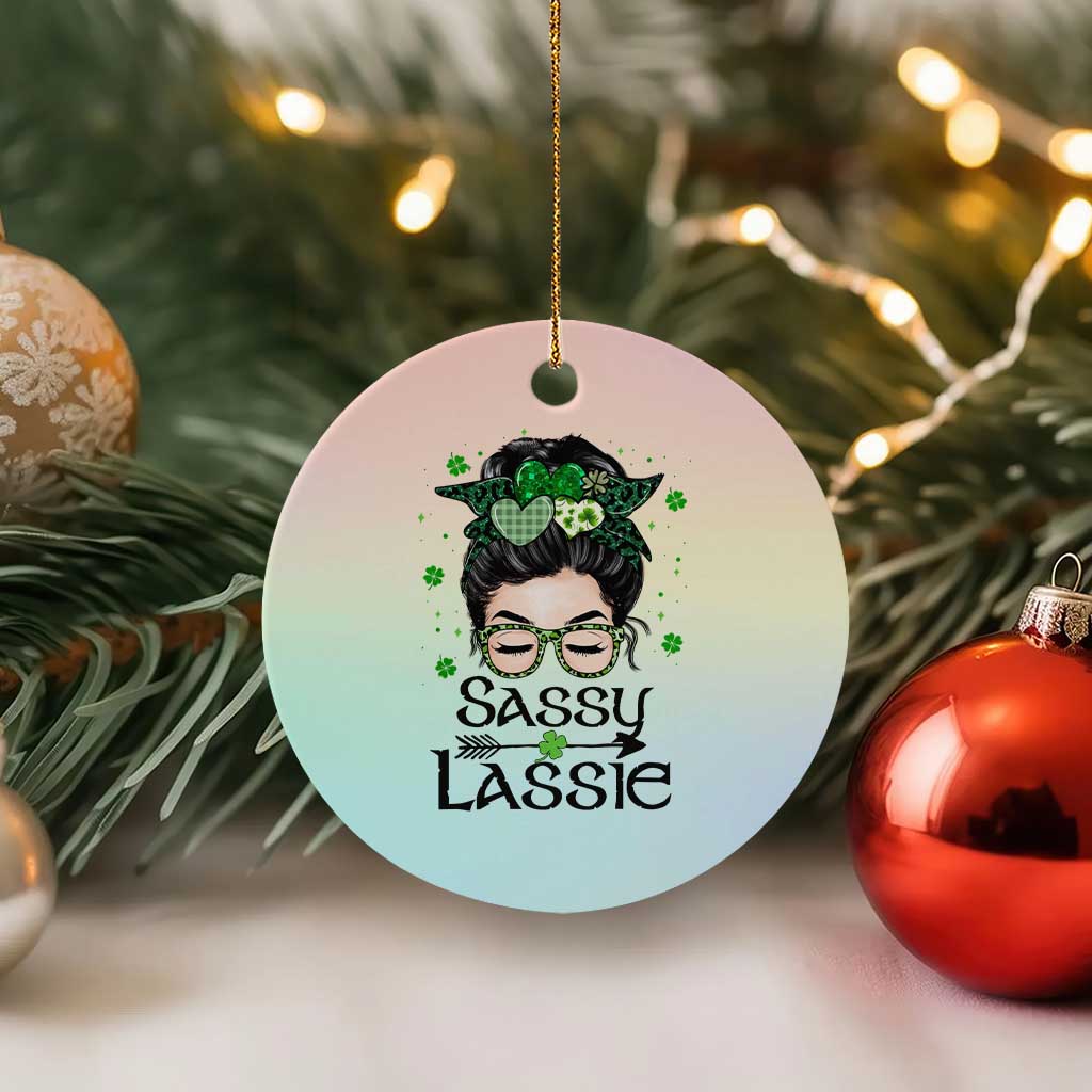 Lucky Sassy Lassie Messy Bun Ceramic Ornament Funny St Patricks Day TS02 1pc Pastel Print Your Wear