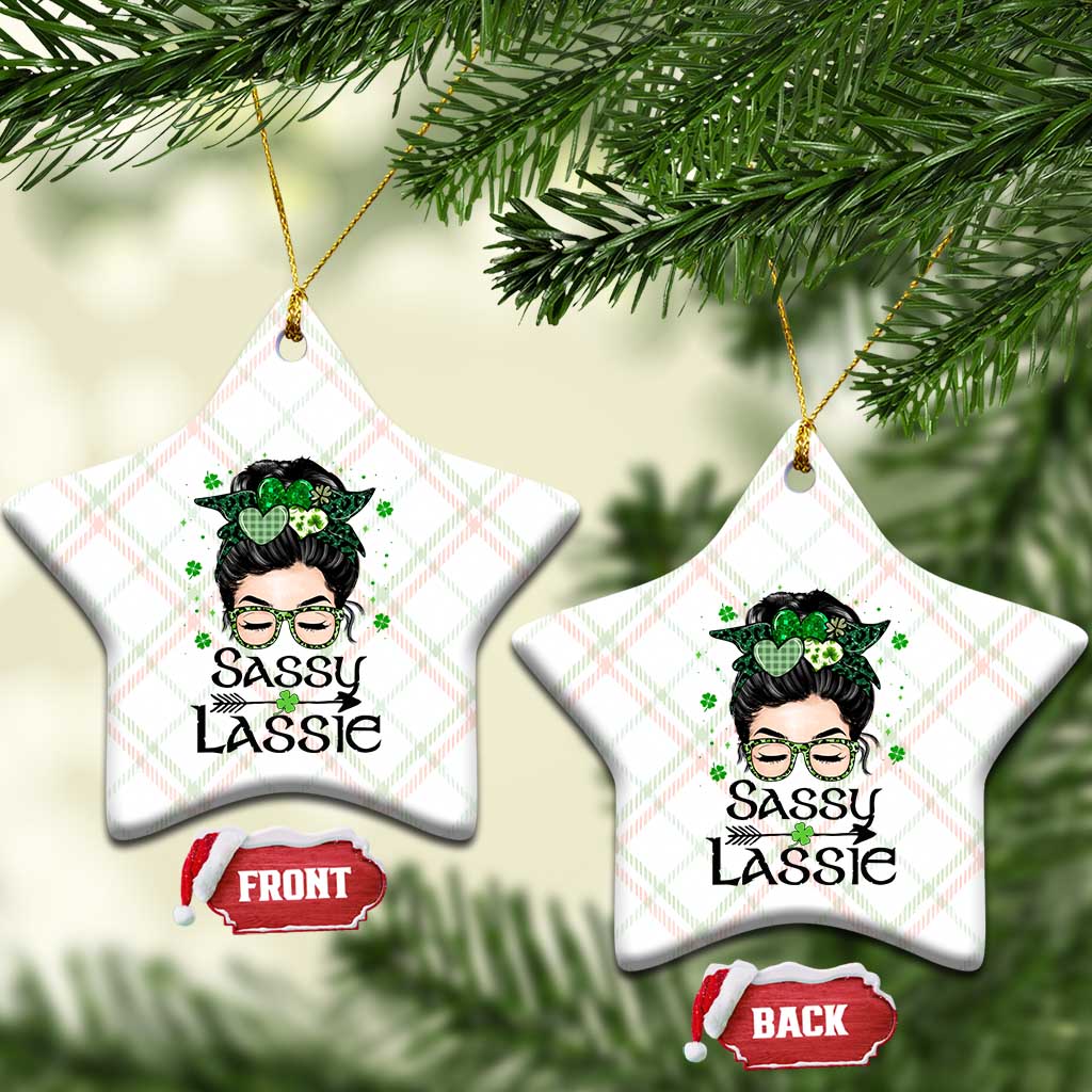 Lucky Sassy Lassie Messy Bun Ceramic Ornament Funny St Patricks Day TS02 Print Your Wear