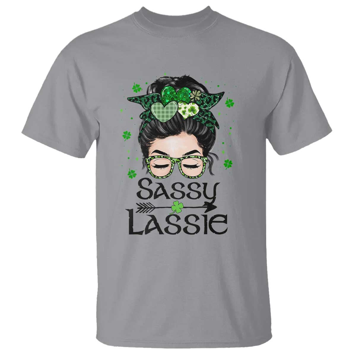 Lucky Sassy Lassie Messy Bun T Shirt Funny St Patricks Day TS02 Sport Gray Print Your Wear