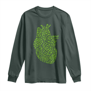 Lucky Shamrocks Heart Long Sleeve Shirt Anatomical Anatomy St Patrick's Day TS02 Dark Forest Green Print Your Wear