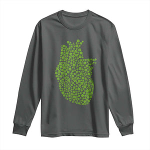 Lucky Shamrocks Heart Long Sleeve Shirt Anatomical Anatomy St Patrick's Day TS02 Dark Heather Print Your Wear