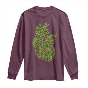 Lucky Shamrocks Heart Long Sleeve Shirt Anatomical Anatomy St Patrick's Day TS02 Maroon Print Your Wear