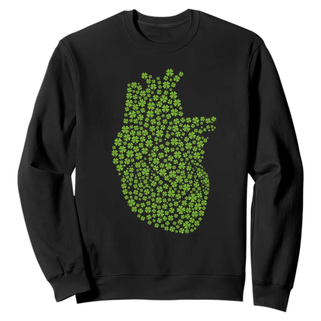 Lucky Shamrocks Heart Sweatshirt Anatomical Anatomy St Patrick's Day TS02 Black Print Your Wear