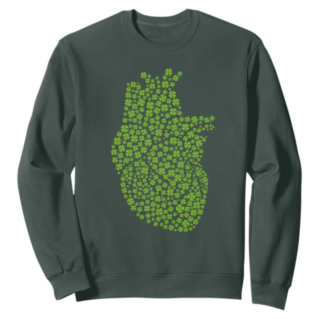 Lucky Shamrocks Heart Sweatshirt Anatomical Anatomy St Patrick's Day TS02 Dark Forest Green Print Your Wear