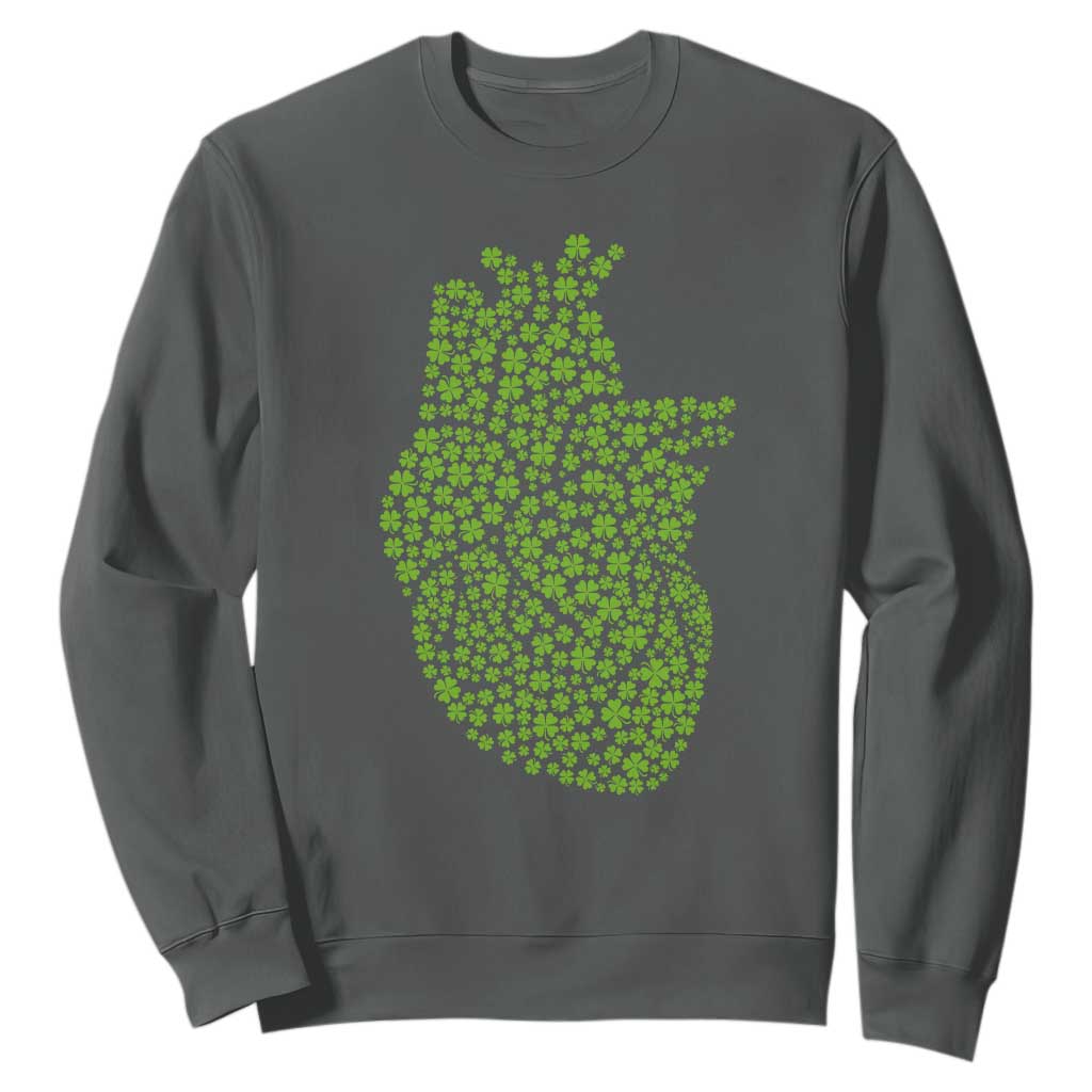 Lucky Shamrocks Heart Sweatshirt Anatomical Anatomy St Patrick's Day TS02 Dark Heather Print Your Wear
