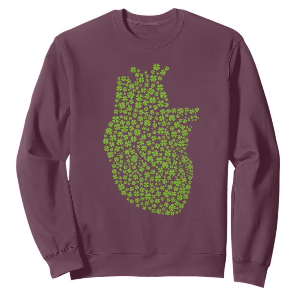 Lucky Shamrocks Heart Sweatshirt Anatomical Anatomy St Patrick's Day TS02 Maroon Print Your Wear