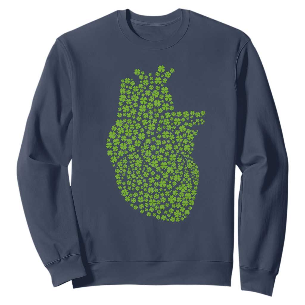 Lucky Shamrocks Heart Sweatshirt Anatomical Anatomy St Patrick's Day TS02 Navy Print Your Wear