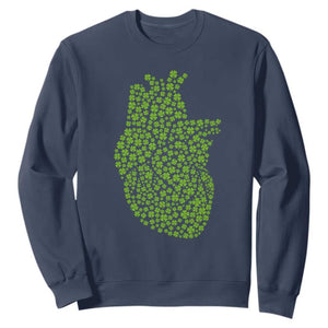 Lucky Shamrocks Heart Sweatshirt Anatomical Anatomy St Patrick's Day TS02 Navy Print Your Wear