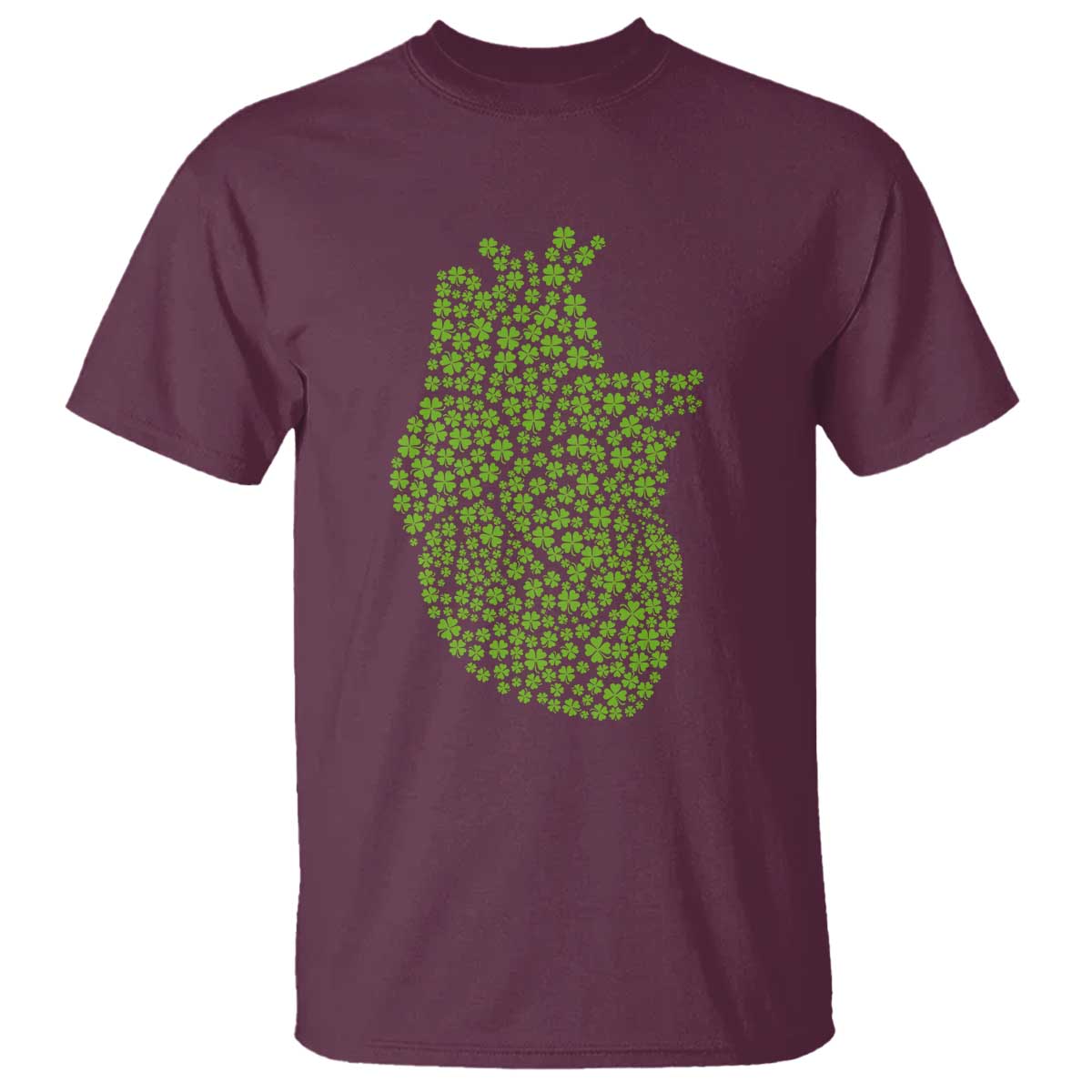 Lucky Shamrocks Heart T Shirt Anatomical Anatomy St Patrick's Day TS02 Maroon Print Your Wear