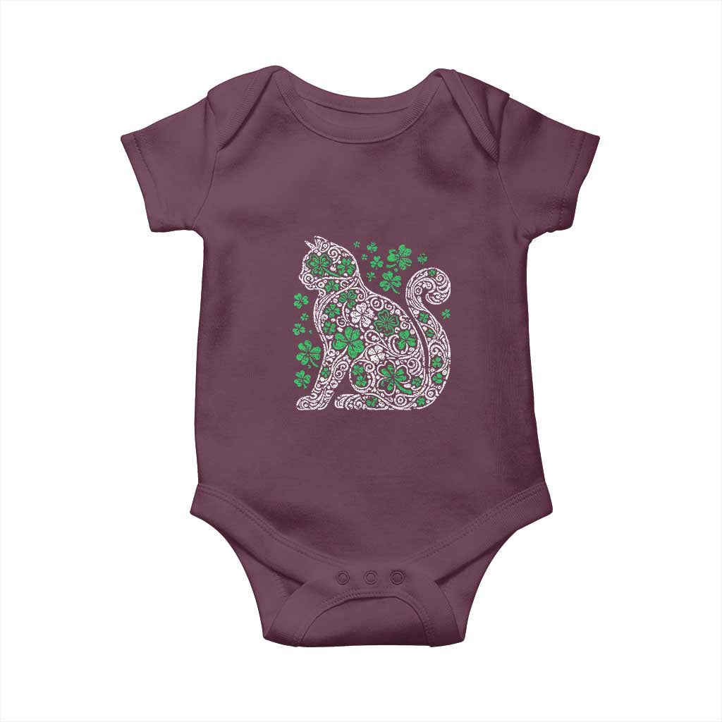 Irish Shamrock Cat Graphic Baby Onesie Saint Patrick Day for Cat Lovers TS02 Maroon Print Your Wear