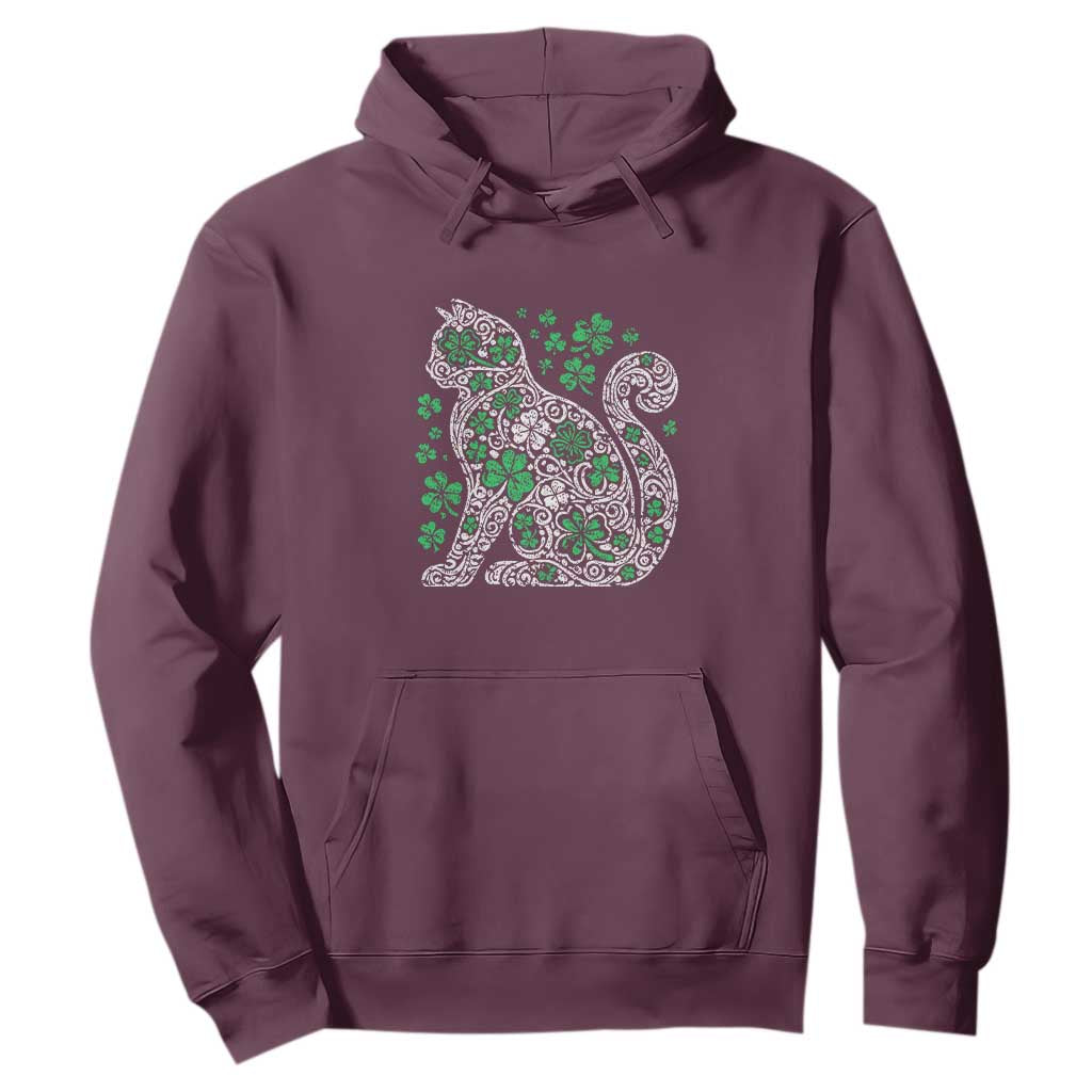 Irish Shamrock Cat Graphic Hoodie Saint Patrick Day for Cat Lovers TS02 Maroon Print Your Wear