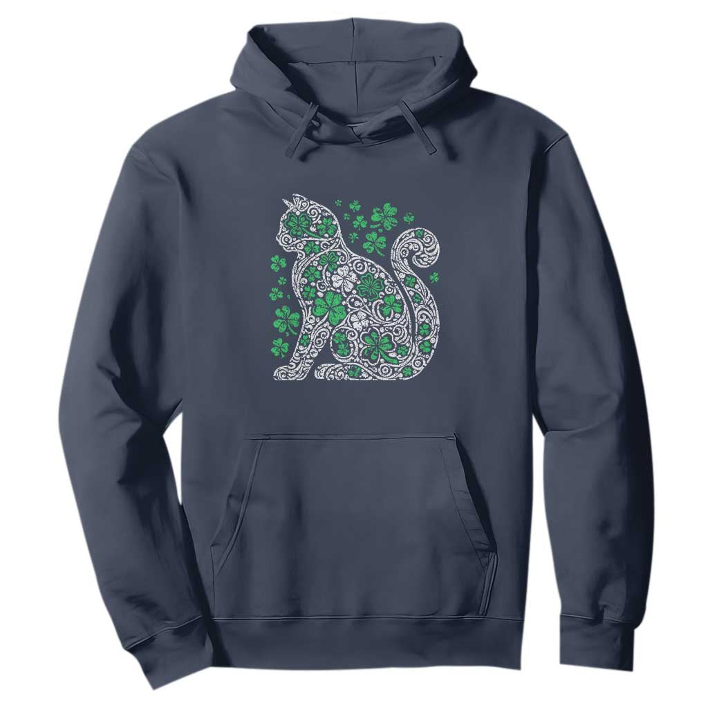 Irish Shamrock Cat Graphic Hoodie Saint Patrick Day for Cat Lovers TS02 Navy Print Your Wear