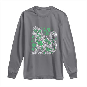 Irish Shamrock Cat Graphic Long Sleeve Shirt Saint Patrick Day for Cat Lovers TS02 Charcoal Print Your Wear