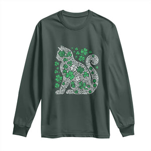 Irish Shamrock Cat Graphic Long Sleeve Shirt Saint Patrick Day for Cat Lovers TS02 Dark Forest Green Print Your Wear