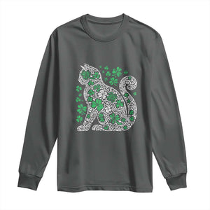 Irish Shamrock Cat Graphic Long Sleeve Shirt Saint Patrick Day for Cat Lovers TS02 Dark Heather Print Your Wear