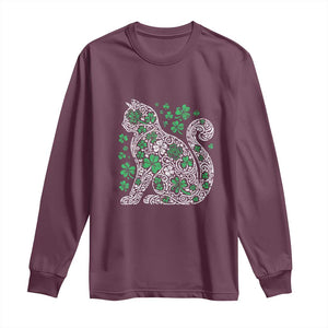 Irish Shamrock Cat Graphic Long Sleeve Shirt Saint Patrick Day for Cat Lovers TS02 Maroon Print Your Wear