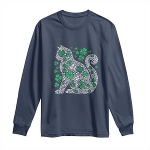 Irish Shamrock Cat Graphic Long Sleeve Shirt Saint Patrick Day for Cat Lovers TS02 Navy Print Your Wear