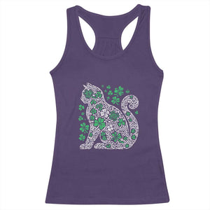 Irish Shamrock Cat Graphic Racerback Tank Top Saint Patrick Day for Cat Lovers TS02 Purple Print Your Wear