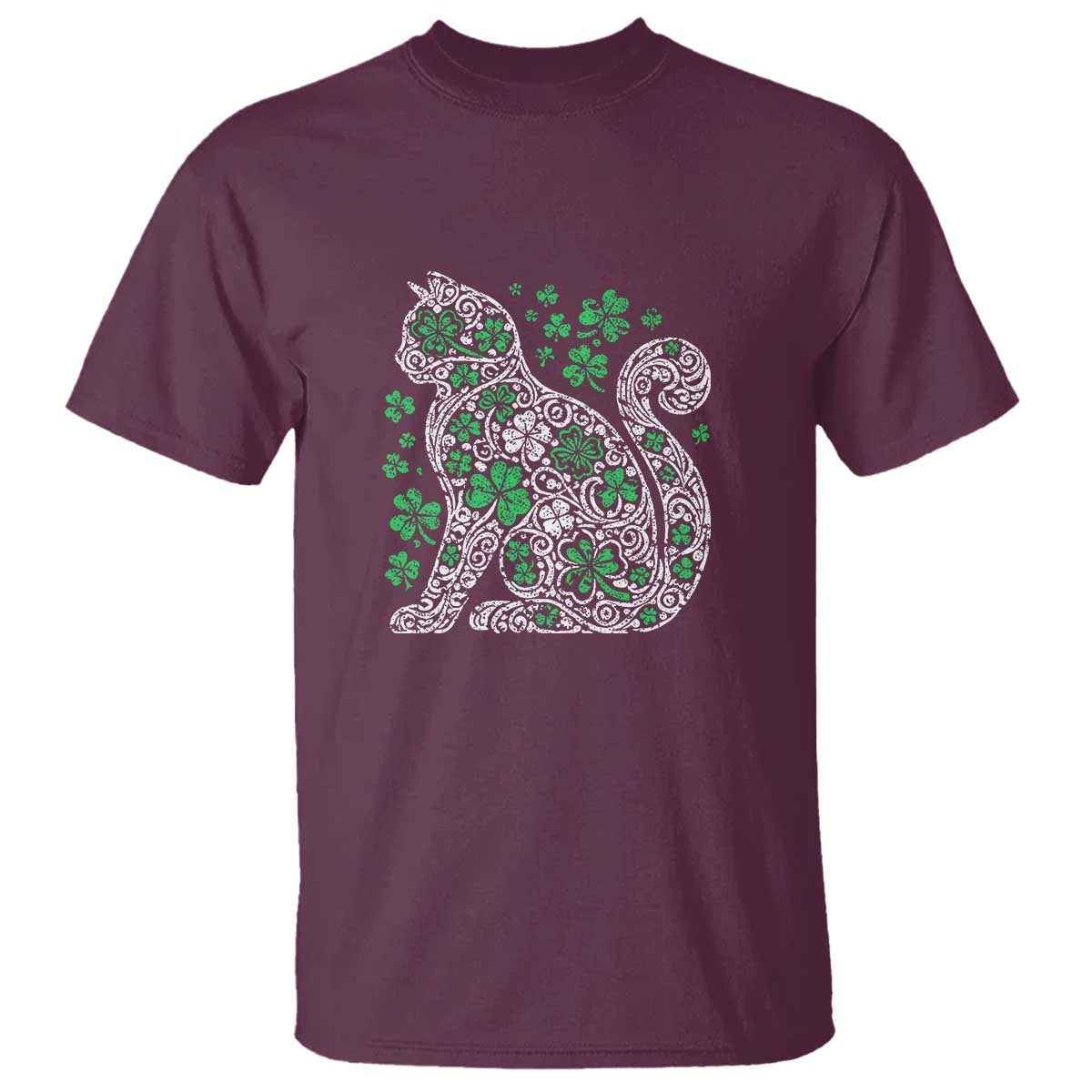 Irish Shamrock Cat Graphic T Shirt Saint Patrick Day for Cat Lovers TS02 Maroon Print Your Wear