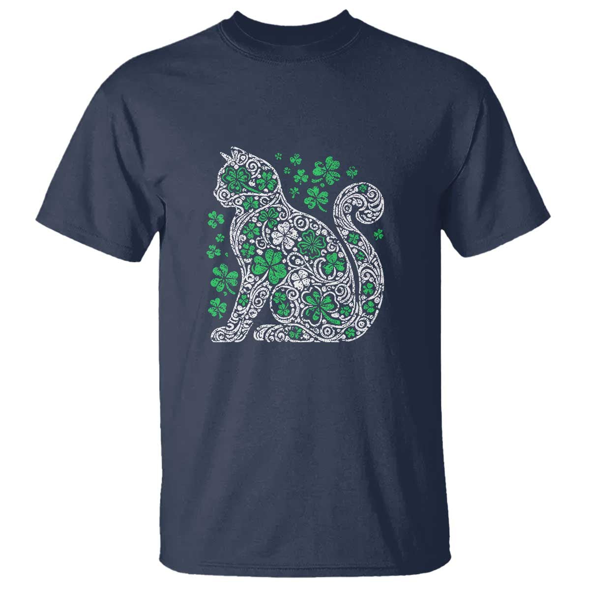 Irish Shamrock Cat Graphic T Shirt Saint Patrick Day for Cat Lovers TS02 Navy Print Your Wear