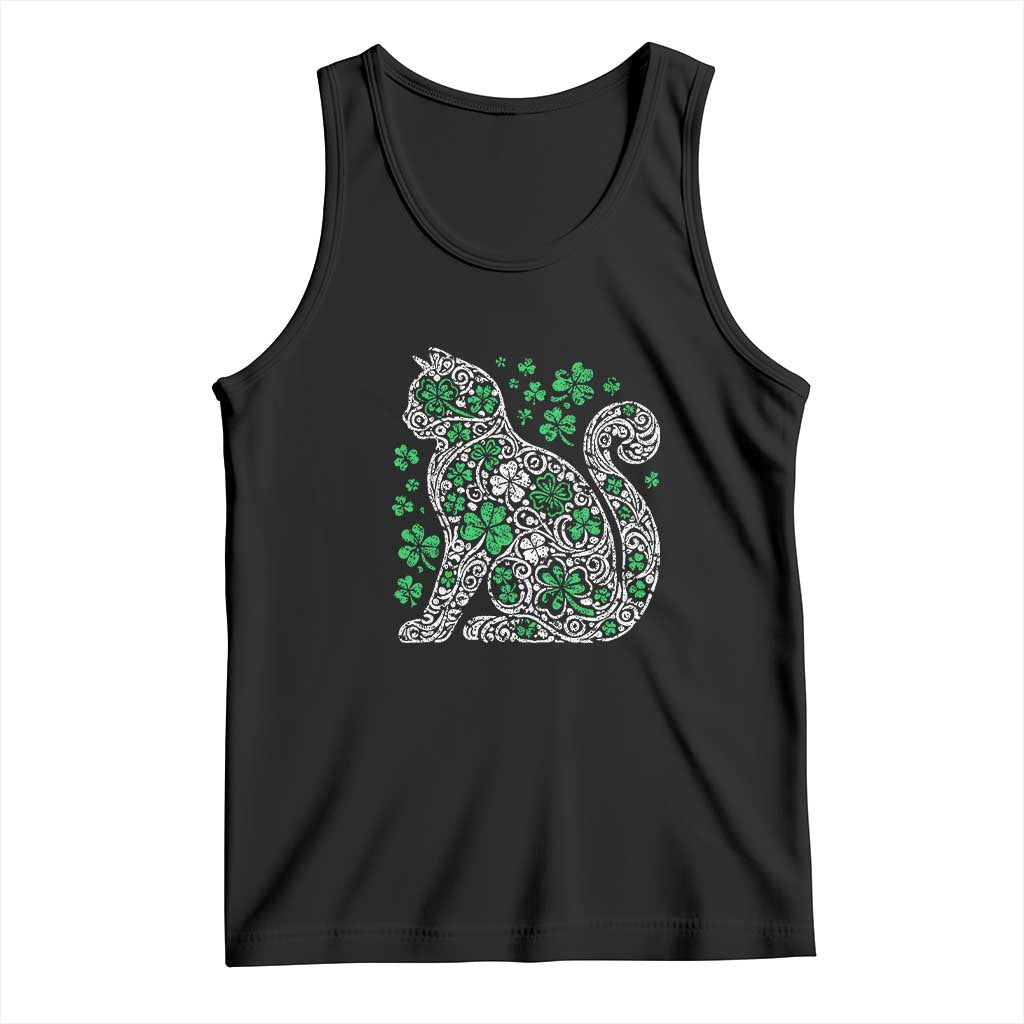 Irish Shamrock Cat Graphic Tank Top Saint Patrick Day for Cat Lovers TS02 Black Print Your Wear