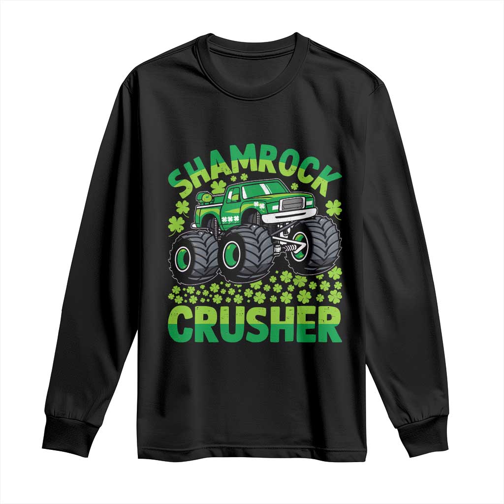 Funny Shamrock Crusher Monster Truck Long Sleeve Shirt Happy St Patricks Day Boys TS02 Black Print Your Wear