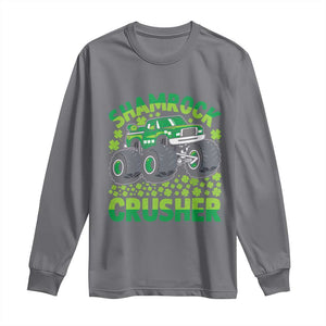 Funny Shamrock Crusher Monster Truck Long Sleeve Shirt Happy St Patricks Day Boys TS02 Charcoal Print Your Wear