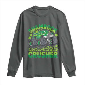 Funny Shamrock Crusher Monster Truck Long Sleeve Shirt Happy St Patricks Day Boys TS02 Dark Heather Print Your Wear