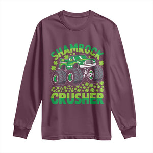 Funny Shamrock Crusher Monster Truck Long Sleeve Shirt Happy St Patricks Day Boys TS02 Maroon Print Your Wear