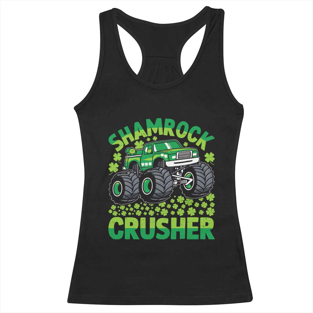 Funny Shamrock Crusher Monster Truck Racerback Tank Top Happy St Patricks Day Boys TS02 Black Print Your Wear