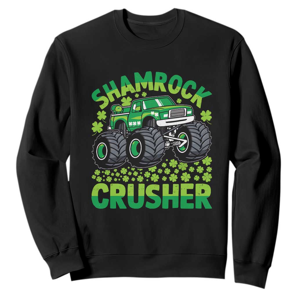 Funny Shamrock Crusher Monster Truck Sweatshirt Happy St Patricks Day Boys TS02 Black Print Your Wear