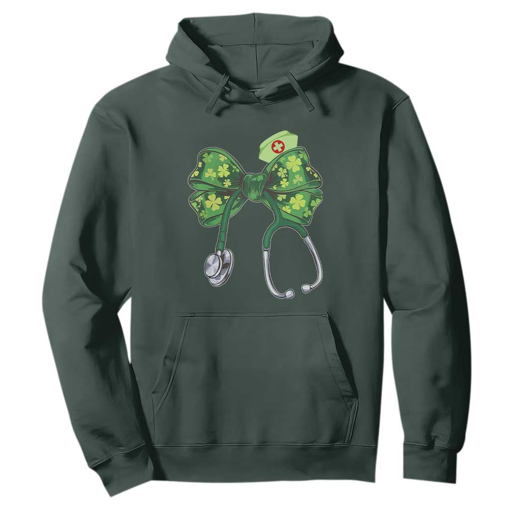 Shamrock Coquette Bow Stethoscope Hoodie Registered Nurse Nursing St Patricks Day TS02 Dark Forest Green Print Your Wear