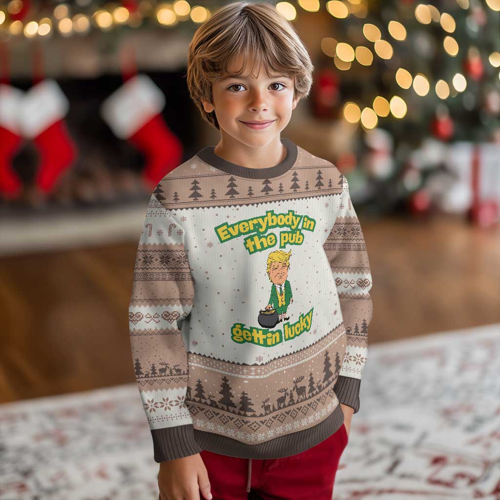 Funny St Patrick's Day Trump Ugly Christmas Sweater Everybody in Pub Gettin Lucky TS02 Mocha Mousse Print Your Wear