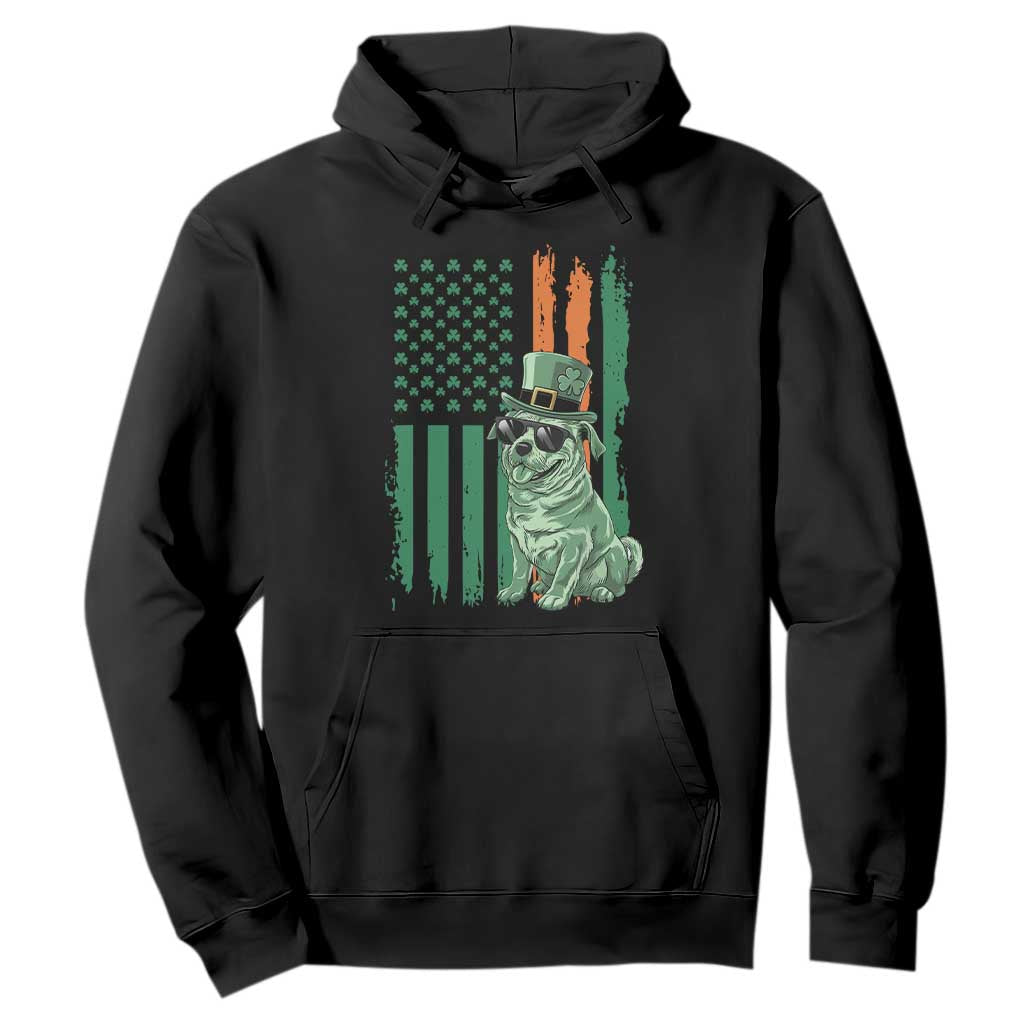 Funny St Patrick's Day Pug Leprechaun Hoodie Dog Lover Puppy Green American Flag TS02 Black Print Your Wear
