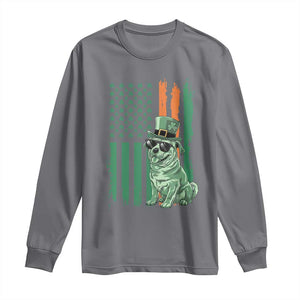 Funny St Patrick's Day Pug Leprechaun Long Sleeve Shirt Dog Lover Puppy Green American Flag TS02 Charcoal Print Your Wear