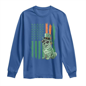 Funny St Patrick's Day Pug Leprechaun Long Sleeve Shirt Dog Lover Puppy Green American Flag TS02 Royal Blue Print Your Wear