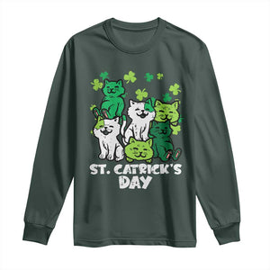 Cute St Catricks Day Long Sleeve Shirt St Patricks Cats Saint Pattys Cat Lover TS02 Dark Forest Green Print Your Wear