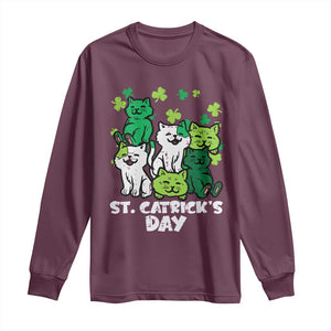 Cute St Catricks Day Long Sleeve Shirt St Patricks Cats Saint Pattys Cat Lover TS02 Maroon Print Your Wear