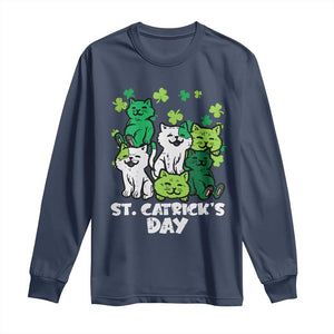 Cute St Catricks Day Long Sleeve Shirt St Patricks Cats Saint Pattys Cat Lover TS02 Navy Print Your Wear