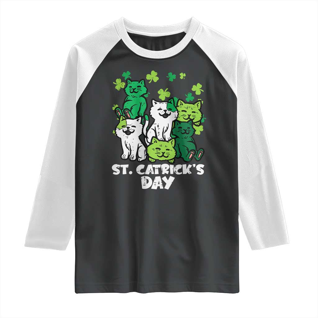 Cute St Catricks Day Raglan Shirt St Patricks Cats Saint Pattys Cat Lover TS02 Black White Print Your Wear