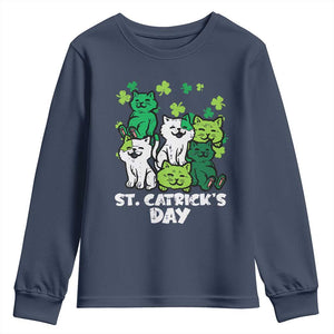 Cute St Catricks Day Youth Sweatshirt St Patricks Cats Saint Pattys Cat Lover TS02 Navy Print Your Wear