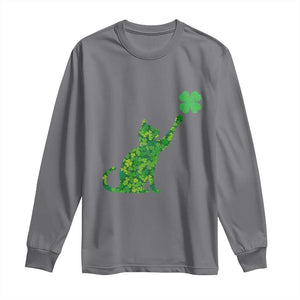 St Patricks Day Shamrock Cat Long Sleeve Shirt Saint Pattys Cats Lover TS02 Charcoal Print Your Wear