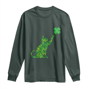 St Patricks Day Shamrock Cat Long Sleeve Shirt Saint Pattys Cats Lover TS02 Dark Forest Green Print Your Wear