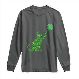 St Patricks Day Shamrock Cat Long Sleeve Shirt Saint Pattys Cats Lover TS02 Dark Heather Print Your Wear