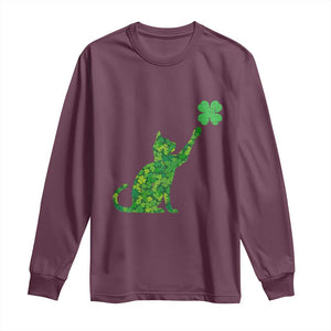 St Patricks Day Shamrock Cat Long Sleeve Shirt Saint Pattys Cats Lover TS02 Maroon Print Your Wear