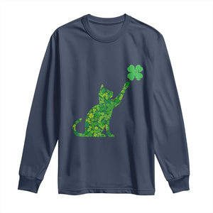 St Patricks Day Shamrock Cat Long Sleeve Shirt Saint Pattys Cats Lover TS02 Navy Print Your Wear